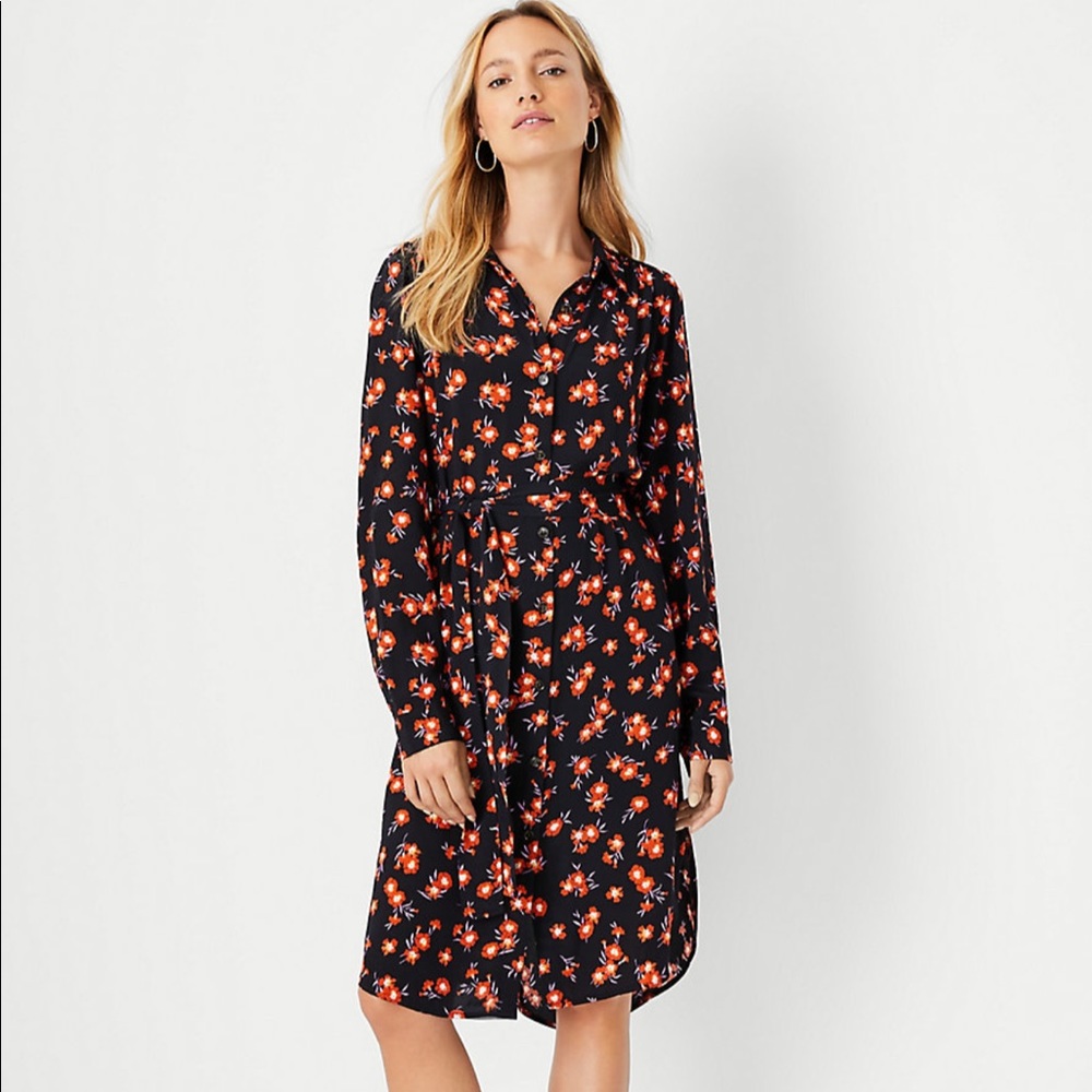 Ann Taylor Floral Belted ShirtDress, Sz XS